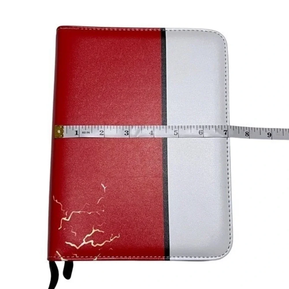 Red White Lightning Bolt 4-Pocket Trading Card Binder Zippered‎ Case with Strap